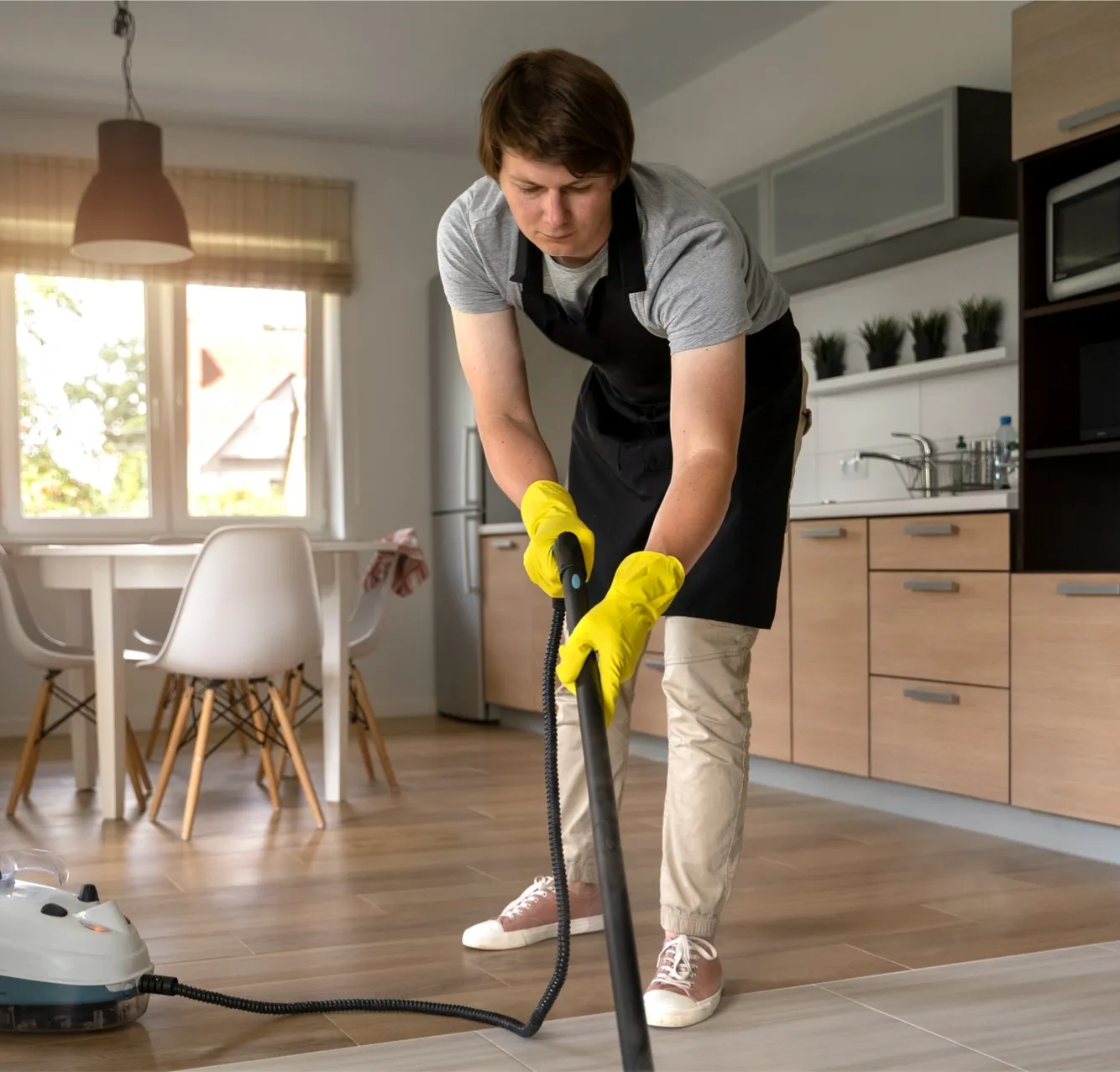 A person cleaning a house