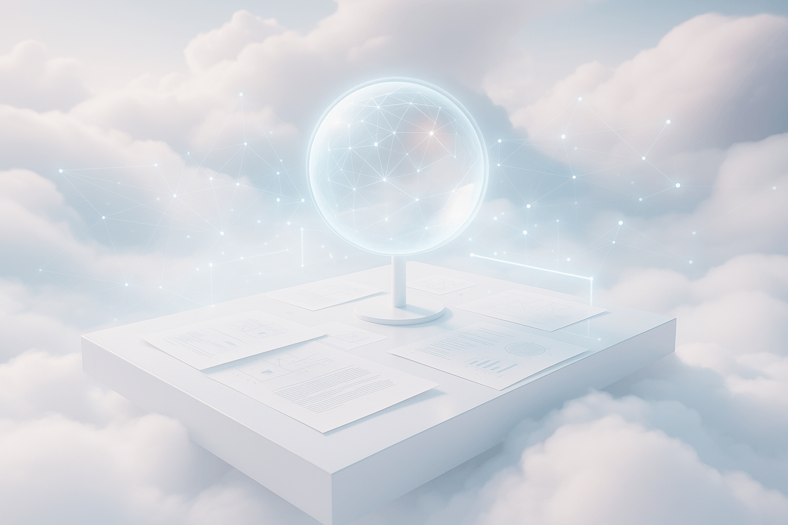 Futuristic globe above research data in clouds